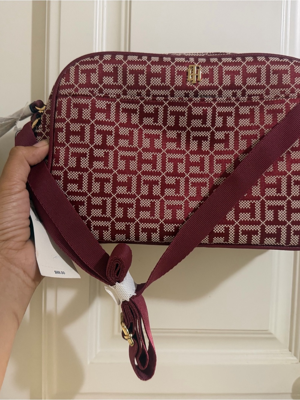 Tommy Hilfiger Burgundy Monogram Crossbody Bag